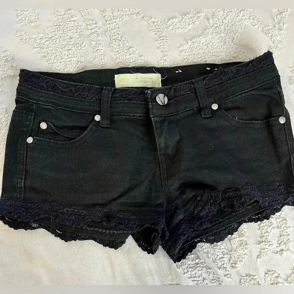 Almost Famous Black Lace Trim Jean Shorts